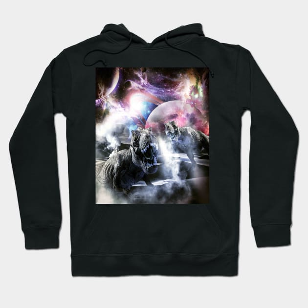 Space Galaxy Dinosaur Hoodie by Random Galaxy